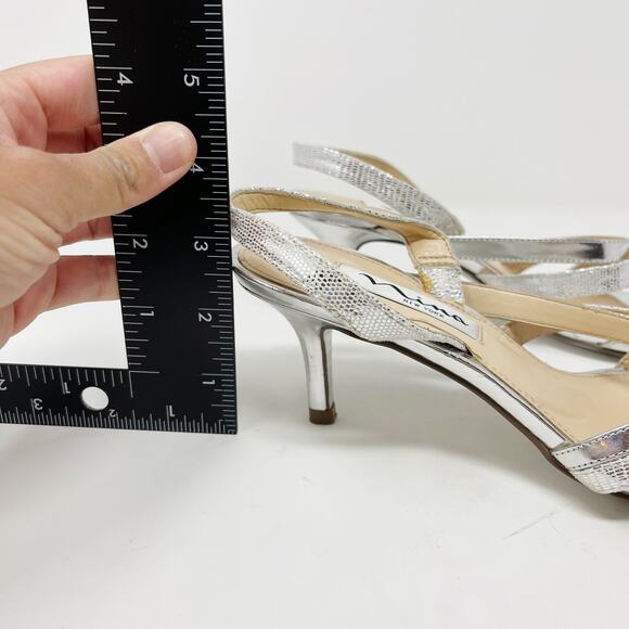 Nina New York Womens 6.5 Silver Canton Strappy Sling Back Open Toe Heels Evening - Picture 4 of 13